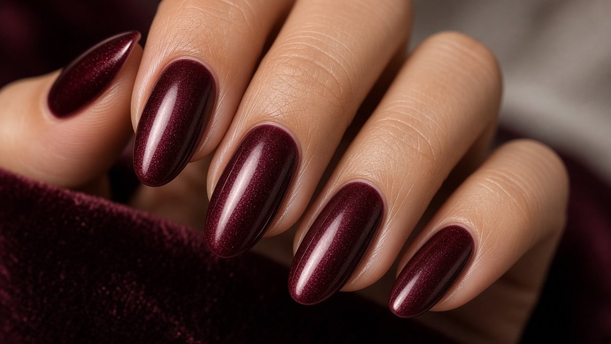 Cat-eye burgundy gel Halloween nails Orlando — wearable fall shimmer